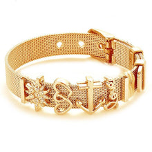 将图片加载到图库查看器,Fashion Stainless Steel Woman and Men Bracelet Mesh Bracelet Set Crystal Heart Anchor Charm Fine Bracelet Bangle For Female Lover