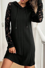 Load image into Gallery viewer, Black Long Sleeve Hooded Dress With Lace Detail Stylish Comfortable Women’s Dress Luxury Unique Design Dress