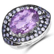 Load image into Gallery viewer, 5.95 Carat Genuine Amethyst and Tanzanite .925 Sterling Silver Ring