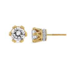 Load image into Gallery viewer, 14K Yellow Gold 2.0 Cttw Round Diamond Crown Stud Earrings (I-J Color, I1-I2 Clarity)