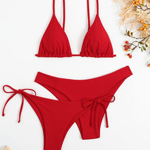 Load image into Gallery viewer, Essential Edge 3-Piece Bikini Set for Women – Solid Color High-Cut Triangle Top Two-Style Bottoms with Side Lace-Up Design & Quick-Drying Comfort – Versatile Women's Swimwear for Summer Pool Beach & Travel