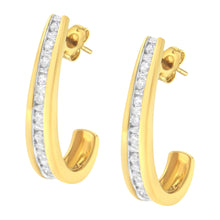 将图片加载到图库查看器,10K Yellow Gold 1 cttw Channel Set Diamond J-Hoop Earrings (H-I Clarity, I1-I2 Color)