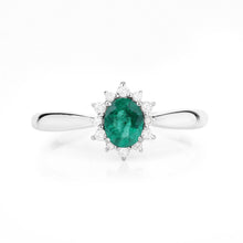 Load image into Gallery viewer, 0.40 Carat Genuine Zambian Emerald and White Diamond 14K White Gold Ring