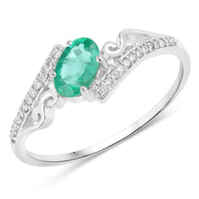 Load image into Gallery viewer, 0.51 Carat Genuine Zambian Emerald and White Diamond 14K White Gold Ring