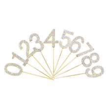 Load image into Gallery viewer, 1Pc Glitter Alloy Rhinestone Number Cake Toppers Pieces Silver Glitter Number Cake Toppers Double Sided Twinkle Happy Birthday Cake Topper Cupcake Toppers For Wedding Baby Shower Birthday Decoration Wedding Gold Silver Digital Cakes Dessert Decor
