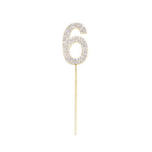 Load image into Gallery viewer, 1Pc Glitter Alloy Rhinestone Number Cake Toppers Pieces Silver Glitter Number Cake Toppers Double Sided Twinkle Happy Birthday Cake Topper Cupcake Toppers For Wedding Baby Shower Birthday Decoration Wedding Gold Silver Digital Cakes Dessert Decor