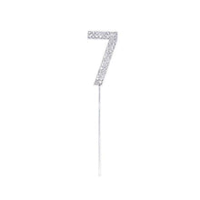 Load image into Gallery viewer, 1Pc Glitter Alloy Rhinestone Number Cake Toppers Pieces Silver Glitter Number Cake Toppers Double Sided Twinkle Happy Birthday Cake Topper Cupcake Toppers For Wedding Baby Shower Birthday Decoration Wedding Gold Silver Digital Cakes Dessert Decor