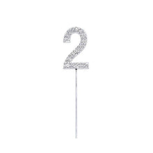 Load image into Gallery viewer, 1Pc Glitter Alloy Rhinestone Number Cake Toppers Pieces Silver Glitter Number Cake Toppers Double Sided Twinkle Happy Birthday Cake Topper Cupcake Toppers For Wedding Baby Shower Birthday Decoration Wedding Gold Silver Digital Cakes Dessert Decor