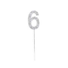 Load image into Gallery viewer, 1Pc Glitter Alloy Rhinestone Number Cake Toppers Pieces Silver Glitter Number Cake Toppers Double Sided Twinkle Happy Birthday Cake Topper Cupcake Toppers For Wedding Baby Shower Birthday Decoration Wedding Gold Silver Digital Cakes Dessert Decor