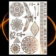 将图片加载到图库查看器,1PC Gold Chain Bracelet Tattoo Sticker Summer Style Fake Jewelry Temporary Tattoo Waterproof Gold Sliver Glitter Body Face Tattoo For Womens