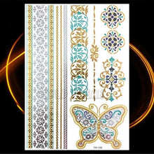 将图片加载到图库查看器,1PC Gold Chain Bracelet Tattoo Sticker Summer Style Fake Jewelry Temporary Tattoo Waterproof Gold Sliver Glitter Body Face Tattoo For Womens