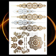 将图片加载到图库查看器,1PC Gold Chain Bracelet Tattoo Sticker Summer Style Fake Jewelry Temporary Tattoo Waterproof Gold Sliver Glitter Body Face Tattoo For Womens