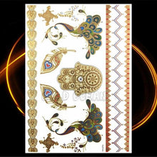 将图片加载到图库查看器,1PC Gold Chain Bracelet Tattoo Sticker Summer Style Fake Jewelry Temporary Tattoo Waterproof Gold Sliver Glitter Body Face Tattoo For Womens