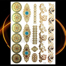 将图片加载到图库查看器,1PC Gold Chain Bracelet Tattoo Sticker Summer Style Fake Jewelry Temporary Tattoo Waterproof Gold Sliver Glitter Body Face Tattoo For Womens