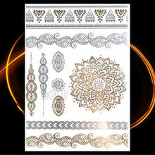 将图片加载到图库查看器,1PC Gold Chain Bracelet Tattoo Sticker Summer Style Fake Jewelry Temporary Tattoo Waterproof Gold Sliver Glitter Body Face Tattoo For Womens