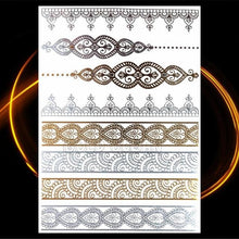 将图片加载到图库查看器,1PC Gold Chain Bracelet Tattoo Sticker Summer Style Fake Jewelry Temporary Tattoo Waterproof Gold Sliver Glitter Body Face Tattoo For Womens