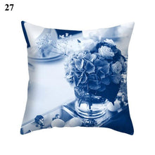 Load image into Gallery viewer, 1Pcs Blue Pattern Cushion Cover Polyester Pillowcase Decorative Navy Blue White Pillow Covers Pillow Case Blue Home Bedroom Sofa Decor Pillow Cover