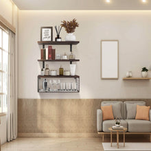 Load image into Gallery viewer, 2-in-1 Floating Shelves Wall Mounted with Storage Basket