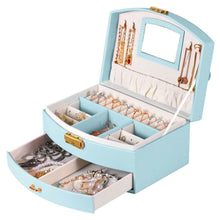 将图片加载到图库查看器,2-Layer Lockable Leather Jewelry Box