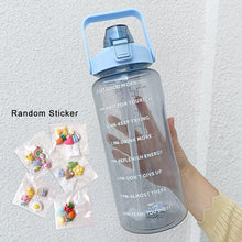 Load image into Gallery viewer, 2 Liters Water Bottle Motivational Drinking Bottle Sports Water Bottle With Time Marker Stickers Portable Reusable Plastic Cups Motivational Sports Water Bottle With Time Capacity Marker BPA Free Big Large Gym Cycling Water Bottle Cup Jug For Kids School