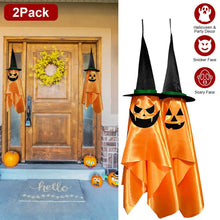 将图片加载到图库查看器,2-Pack: Hanging Ghosts with Wizard Hat Snicker Scary Face
