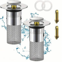Load image into Gallery viewer, 2-Pack: Pop-Up Bathroom Sink Stopper with Stainless Steel Drain Filter and Hair Catcher