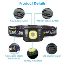 Load image into Gallery viewer, 2-Pack: Rechargeable Motion Sensor Headlamp 6 Light Modes
