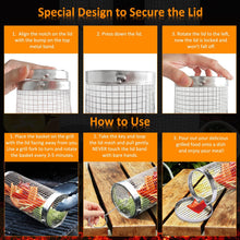 Load image into Gallery viewer, 2 PCS Grill Basket BBQ Rolling Grilling Basket Stainless Steel Grill Mesh Barbeque Portable Grill Accessories for Fish BBQ Rolling Grilling Basket for Outdoor Grill Cylindrical Stainless Steel Grill