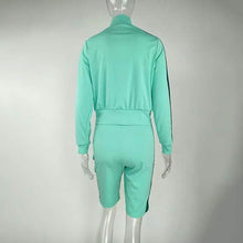 Load image into Gallery viewer, 2-Piece: Lapel Neck Zipper Color Matching Long Sleeve Fleece Sport Casual Shorts
