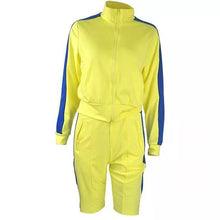 Load image into Gallery viewer, 2-Piece: Lapel Neck Zipper Color Matching Long Sleeve Fleece Sport Casual Shorts