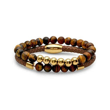Load image into Gallery viewer, 2-Piece: Men's Leather Braided Bracelet Beaded with Tiger Eye