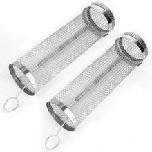 Load image into Gallery viewer, 2-Piece: Portable BBQ Rolling Basket Round Stainless Steel Grill