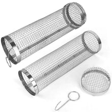 Load image into Gallery viewer, 2-Piece: Portable BBQ Rolling Basket Round Stainless Steel Grill