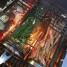 Load image into Gallery viewer, 2-Piece: Portable BBQ Rolling Basket Round Stainless Steel Grill