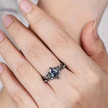 Load image into Gallery viewer, 2-Piece Set: Gothic Black & Golden Engagement Ring Set with Pear-Shaped Cubic Zirconia