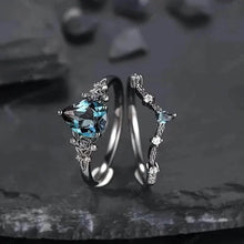 Load image into Gallery viewer, 2-Piece Set: Gothic Black & Golden Engagement Ring Set with Pear-Shaped Cubic Zirconia