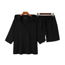 Load image into Gallery viewer, 2-Piece Set: Men's Hooded Tracksuit Tennis Shirt Shorts and T Shirt Set Plain