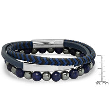 Load image into Gallery viewer, 2-Piece Set: Men's Leather/Stainless Steel and Lapis/Hematite Beaded Bracelets