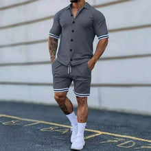 Load image into Gallery viewer, 2-Piece Set: Men's Short Sleeve Plain Stripes Lapel