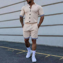 Load image into Gallery viewer, 2-Piece Set: Men's Short Sleeve Plain Stripes Lapel