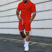 Load image into Gallery viewer, 2-Piece Set: Men's Short Sleeve Plain Stripes Lapel