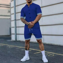 Load image into Gallery viewer, 2-Piece Set: Men's Short Sleeve Plain Stripes Lapel