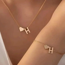 Load image into Gallery viewer, 2-Piece Set: Metal Heart And English Letter Necklace And Bracelet
