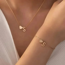 Load image into Gallery viewer, 2-Piece Set: Metal Heart And English Letter Necklace And Bracelet