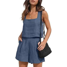 Load image into Gallery viewer, 2-Piece Set: Women's Lounge Matching Sets Linen Shorts Crop Tops