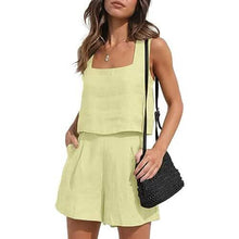 Load image into Gallery viewer, 2-Piece Set: Women's Lounge Matching Sets Linen Shorts Crop Tops