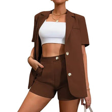 将图片加载到图库查看器,2-Piece Set: Women's Solid Color Blazer Shorts