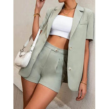 将图片加载到图库查看器,2-Piece Set: Women's Solid Color Blazer Shorts