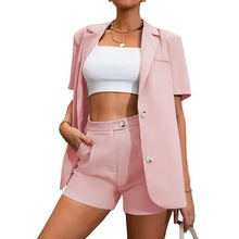 将图片加载到图库查看器,2-Piece Set: Women's Solid Color Blazer Shorts