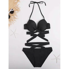 将图片加载到图库查看器,2-Piece Set: Women's Swimwear Bikini Push Up Open Back Solid Color